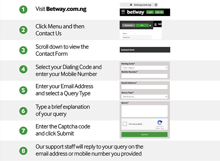 Submit a Betway Contact Form and we will get back to you