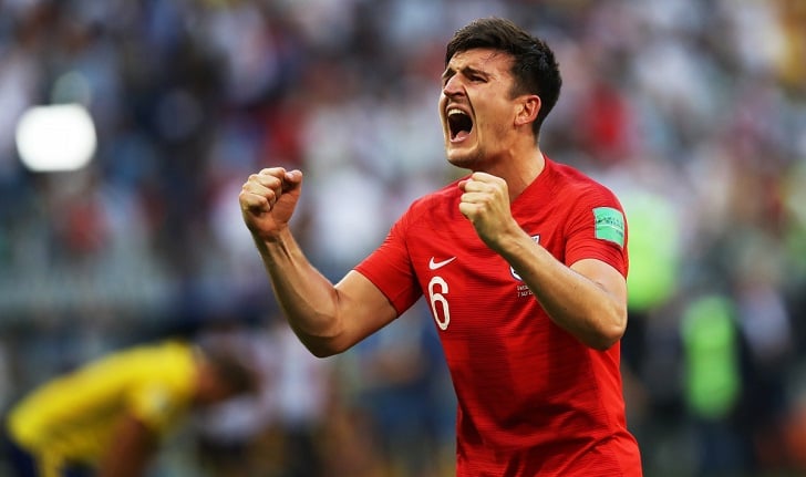 Harry Maguire celebrates after scoring for England